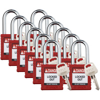 Cadenas de verrouillage Velocity, Rouge, Cl&eacute;s diff&eacute;rentes, Nylon, Largeur de 1-1/2" Cantin et fils