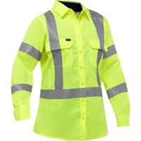Chemise de travail &agrave; manches longues et X au dos Bisley avec X-Airflow pour femmes, Poly-coton, Petit, Jaune lime haute visibilit&eacute; Cantin et fils