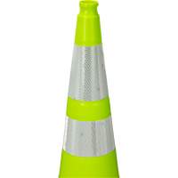 C&ocirc;ne de signalisation de premi&egrave;re qualit&eacute;, 36", Vert lime, Bande(s) r&eacute;fl&eacute;chissante(s) 4" & 6" Cantin et fils