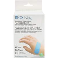 Bandages hydrofug&eacute;s bleu, Rectangulaire/carr&eacute;e, 3", Plastique d&eacute;tectable, St&eacute;rile Cantin et fils