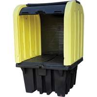 Palette anti-d&eacute;versement jaune &agrave; couvercle rigide roulant, 65" lo x 65" la x 101" h, Capacit&eacute; de charge 5000 lb Cantin et fils