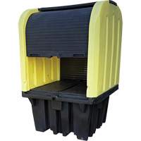 Palette anti-d&eacute;versement jaune &agrave; couvercle rigide roulant, 65" lo x 65" la x 101" h, Capacit&eacute; de charge 5000 lb Cantin et fils