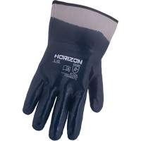 Gants bleu marine avec manchettes renforc&eacute;es &agrave; entoilage coll&eacute; Horizon, Moyen, R&ecirc;vetement Nitrile, Enveloppe en Jersey/Coton Cantin et fils