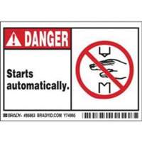 "Danger Starts Automatically" Sign, 3-1/2" x 5", Polyester, English with Pictogram Cantin et fils