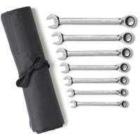 72-Tooth 12 Point Reversible Ratcheting SAE Wrench Set with Tool Roll, Combination, 7 Pieces, Imperial Cantin et fils