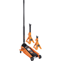 Cric datelier 4 tonnes avec paires de chandelles pour v&eacute;hicule de 3 tonnes, 3,5 tonne(s) Capacit&eacute;, 5-1/8" Abaiss&eacute;e, 21" &eacute;lev&eacute;e, Hydraulique &agrave; main Cantin et fils