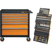 Jeu d'outils m&eacute;triques pour m&eacute;canicien MEGAMOD dans des plateaux en mousse modulaire avec armoire roulante &agrave; outils, 358 morcea Cantin et fils