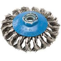 Brosse concave &agrave; fils nou&eacute;s torsad&eacute;s, Dia. 5", Fils 0,02", Arbre 5/8"-11, Aluminium/Acier inoxydable Cantin et fils