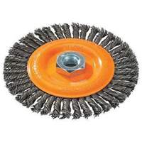 Brosse &agrave; fils nou&eacute;s pour cordons de soudure, Dia. 4", Fils 0,02", Arbre 5/8"-11, Acier Cantin et fils