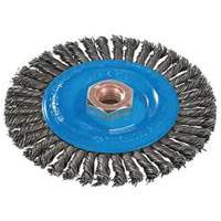Brosse &agrave; fils nou&eacute;s pour cordons de soudure, Dia. 4", Fils 0,02", Arbre 5/8"-11, Aluminium/Acier inoxydable Cantin et fils