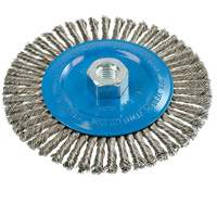 Brosse &agrave; fils &eacute;troits nou&eacute;s et torsad&eacute;s, Dia. 6", Fils 0,02", Arbre 5/8"-11, Aluminium/Acier inoxydable Cantin et fils