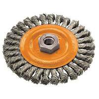 Brosse rotative &agrave; fils nou&eacute;s large, Dia. 4", Fils 0,02", Arbre 5/8"-11, Acier Cantin et fils