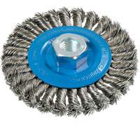 Brosse rotative &agrave; fils nou&eacute;s large, Dia. 4-1/2", Fils 0,02", Arbre 5/8"-11, Aluminium/Acier inoxydable Cantin et fils