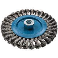 Brosse rotative &agrave; fils nou&eacute;s large, Dia. 6", Fils 0,02", Arbre 5/8"-11, Aluminium/Acier inoxydable Cantin et fils