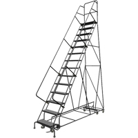 All Directional Rolling Ladder, 14 Steps, 24" Step Width, 140" Platform Height, Steel Cantin et fils