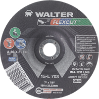Meules &agrave; moyeu d&eacute;port&eacute; Flexcut, 7", 36 Grain, Oxyde d'aluminium, 7/8", 8600 Tr/min, Type 29 Cantin et fils