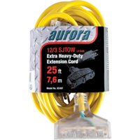 Vinyl Extension Cord with Light Indicator, Outdoor, SJTOW, 12/3 AWG, 15 A, 3 Outlet(s), 25' Cantin et fils