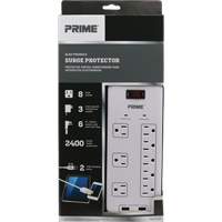 USB Charging Surge Protectors, 8 Outlets, 2400 J, 1875 W, 6' Cord Cantin et fils