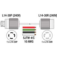 Generator Extension Cord with Quad Tap, Outdoor, 10 AWG, 30 A, 4 Outlet(s), 25' Cantin et fils