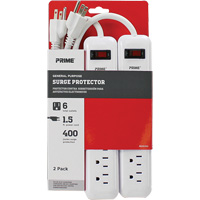 Barre multiprise limiteur de surtension, paquet de 2, 6 Prises, 400 J, 1875 W, Cordon 1,5' Cantin et fils