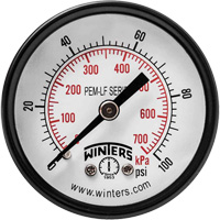 Economy Pressure Gauge, 2" , 0 - 100 psi, Back Mount, Analogue Cantin et fils