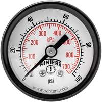 Economy Pressure Gauge, 1-1/2" , 0 - 100 psi, Back Mount, Analogue Cantin et fils